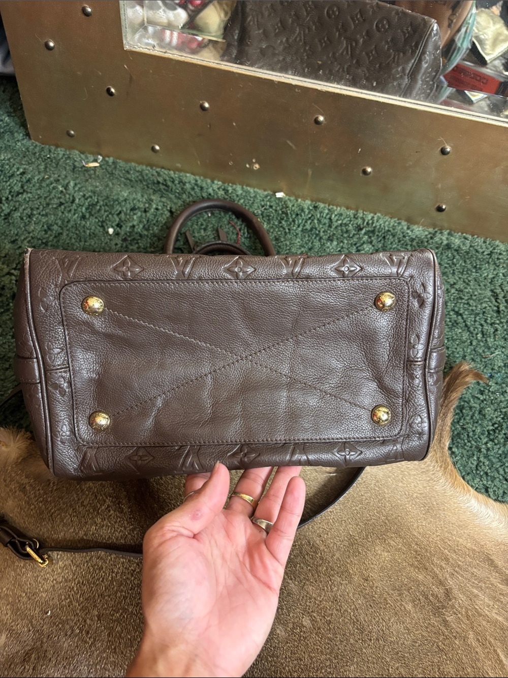 Vintage Brown Monogram Leather Satchel - Picture 3 of 15